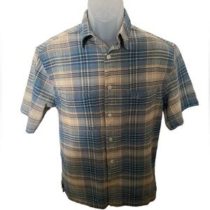 Hobie Surf Plaid Light Blue & Tan Short Sleeve Collared Shirt Men S Small